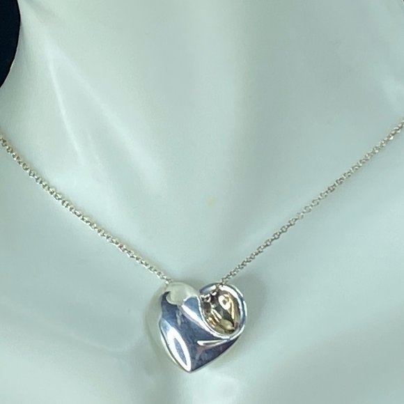 Tiffany & Co. 925 Sterling Silver Puffed Heart Charm/Pendant Necklace w/pouch 4. - Picture 2 of 11